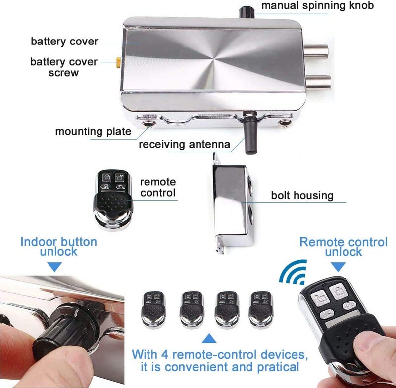 HONUTIGE Electronic Deadbolt Door Lock, Smart Wireless Anti-Theft Home Security Keyless Deadbolt Access Control System with 4 Remote Control - Image 3
